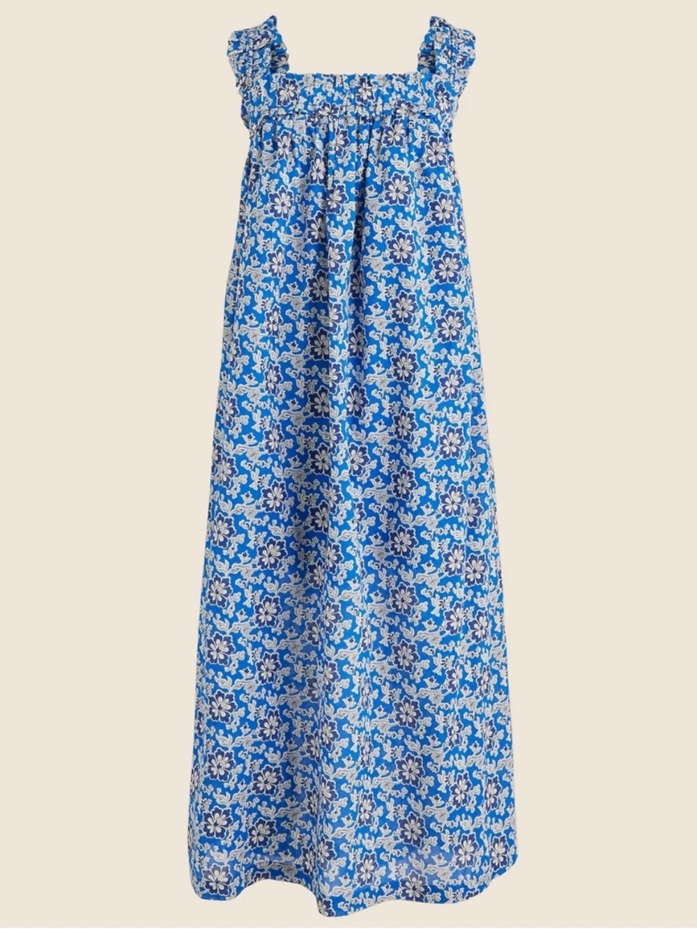 •J Crew• blue floral voile ruffle trim midi shift dress